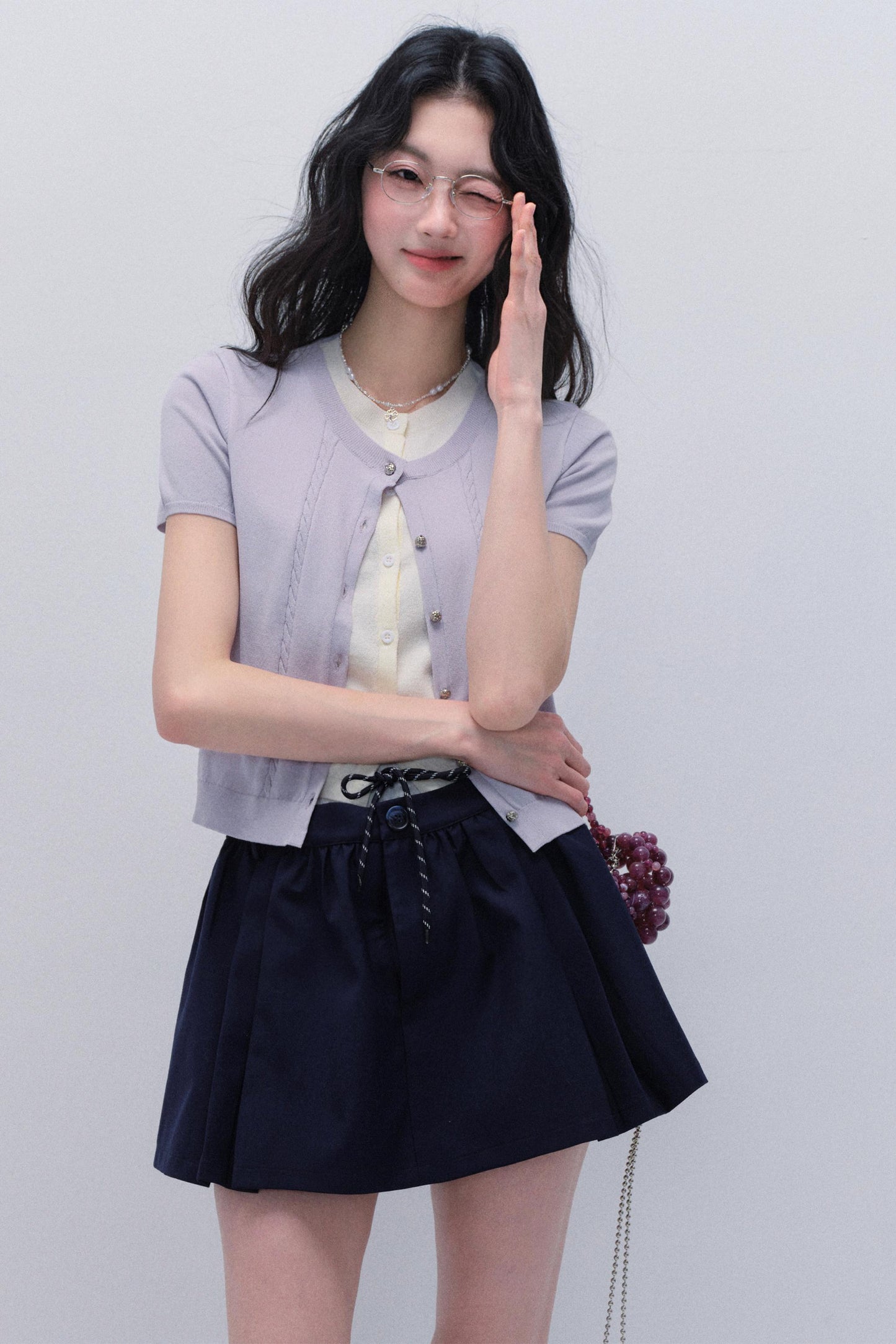 Purple Chimes Knit Cardigan Set-Up