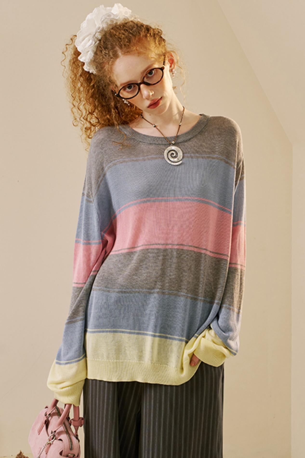Striped Color Block Knit Top