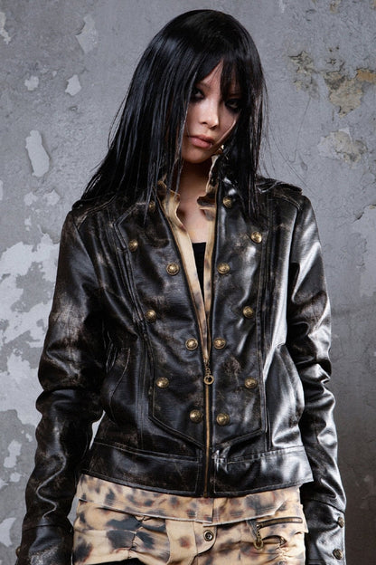 ROCK PUNK DISTRESSED LEATHER JACKET