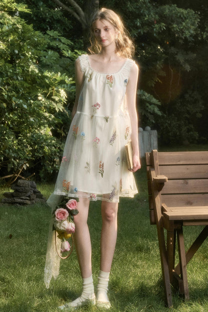 Light Sheer Floral Suspender Dress