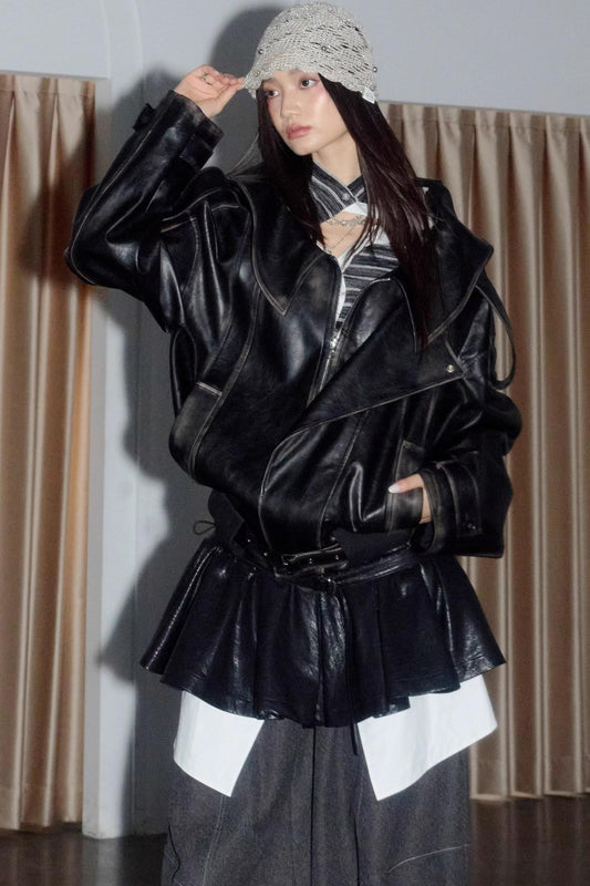 Dark Rock Distressed Leather Jacket