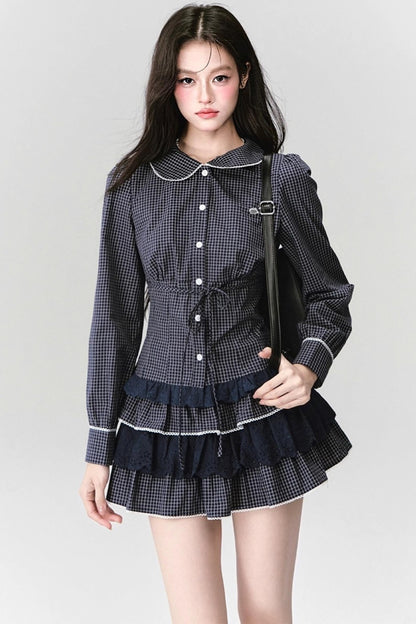 Fragile Preppy Style Shirt Skirt Set-Up
