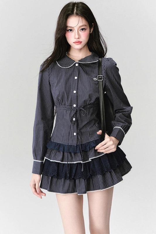 Fragile Preppy Style Shirt Skirt Set-Up
