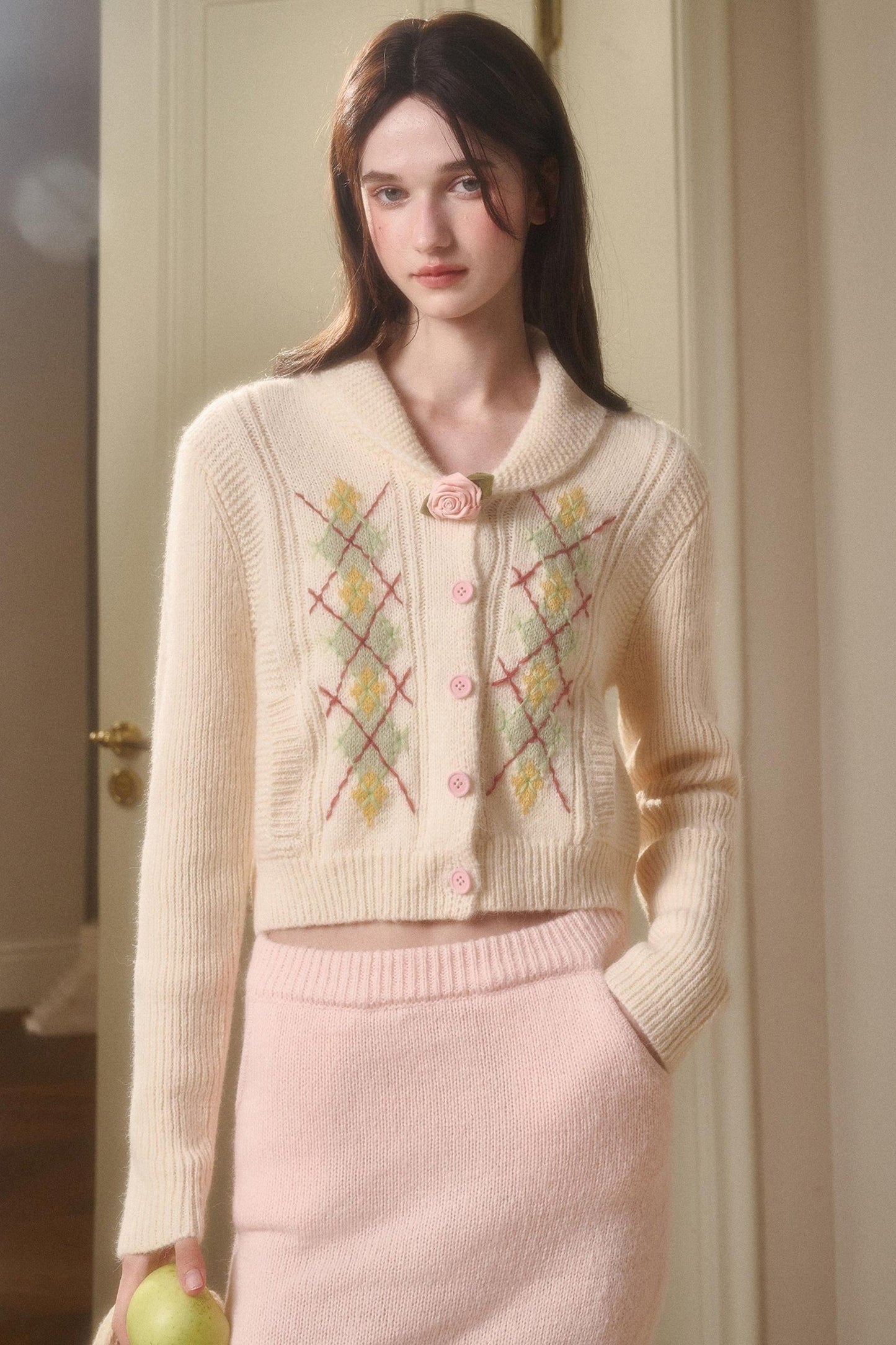 Galaxy Wool Knit Pinkish Skirt Set-Up