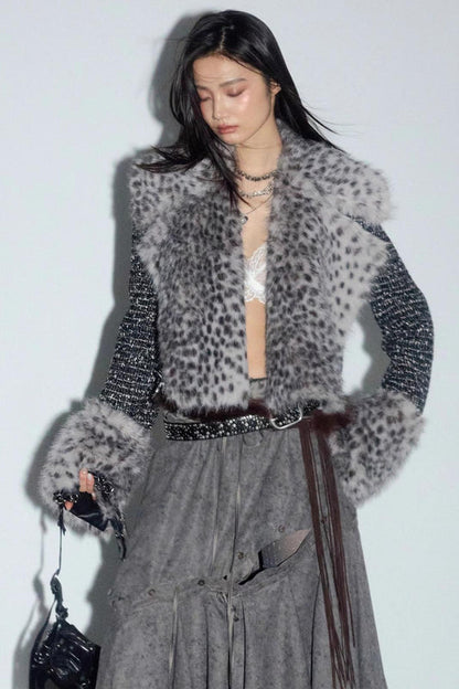 City Hunter Leopard Print Faux Fur Short Coat