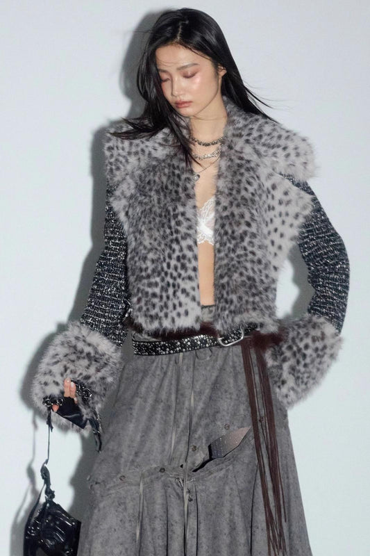 City Hunter Leopard Print Faux Fur Short Coat