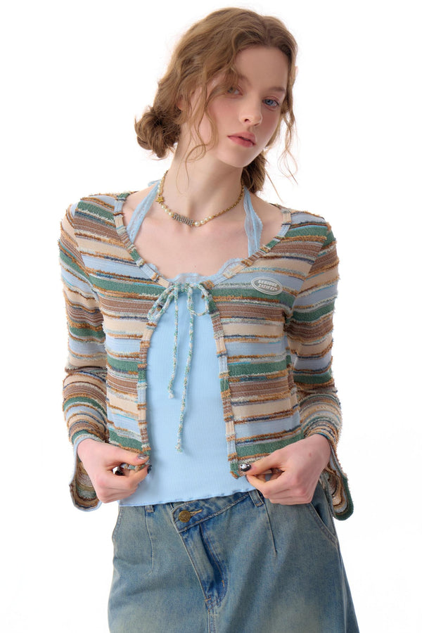 Contrast Stripe Short Cardigan