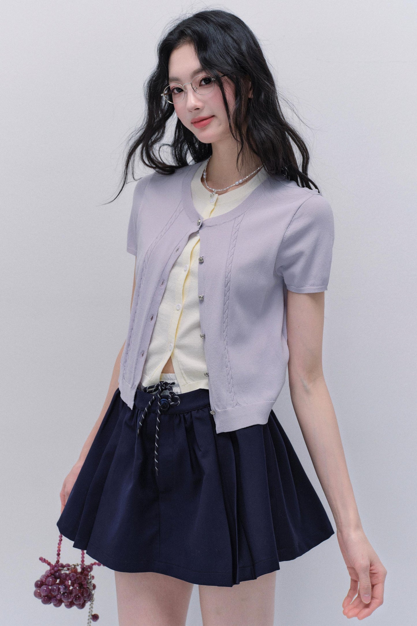 Purple Chimes Knit Cardigan Set-Up