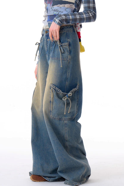 High-Waist Cargo Wide Pants