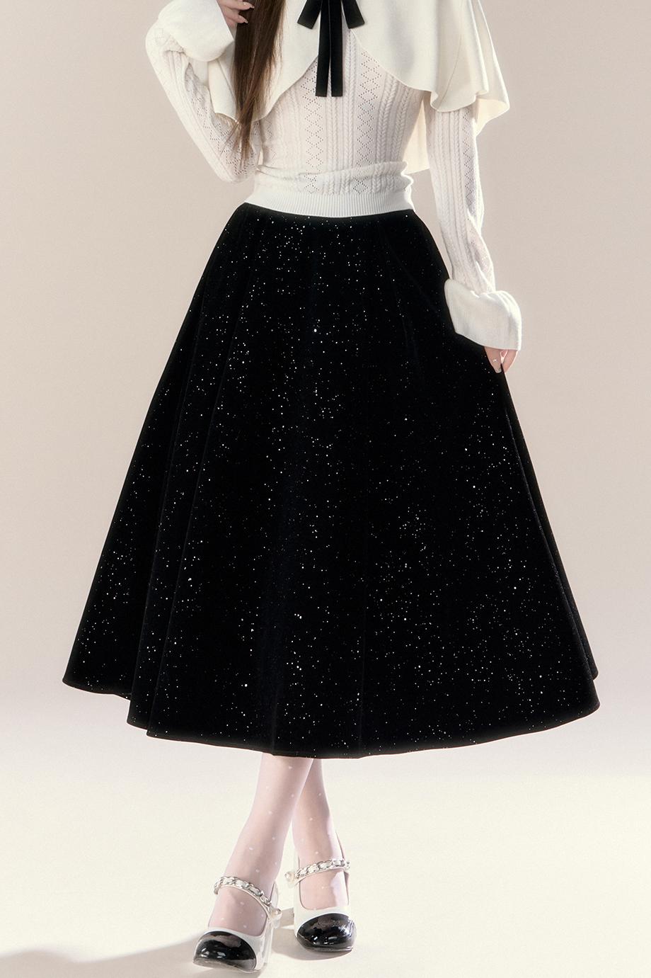 Starry Night Velvet Long Skirt