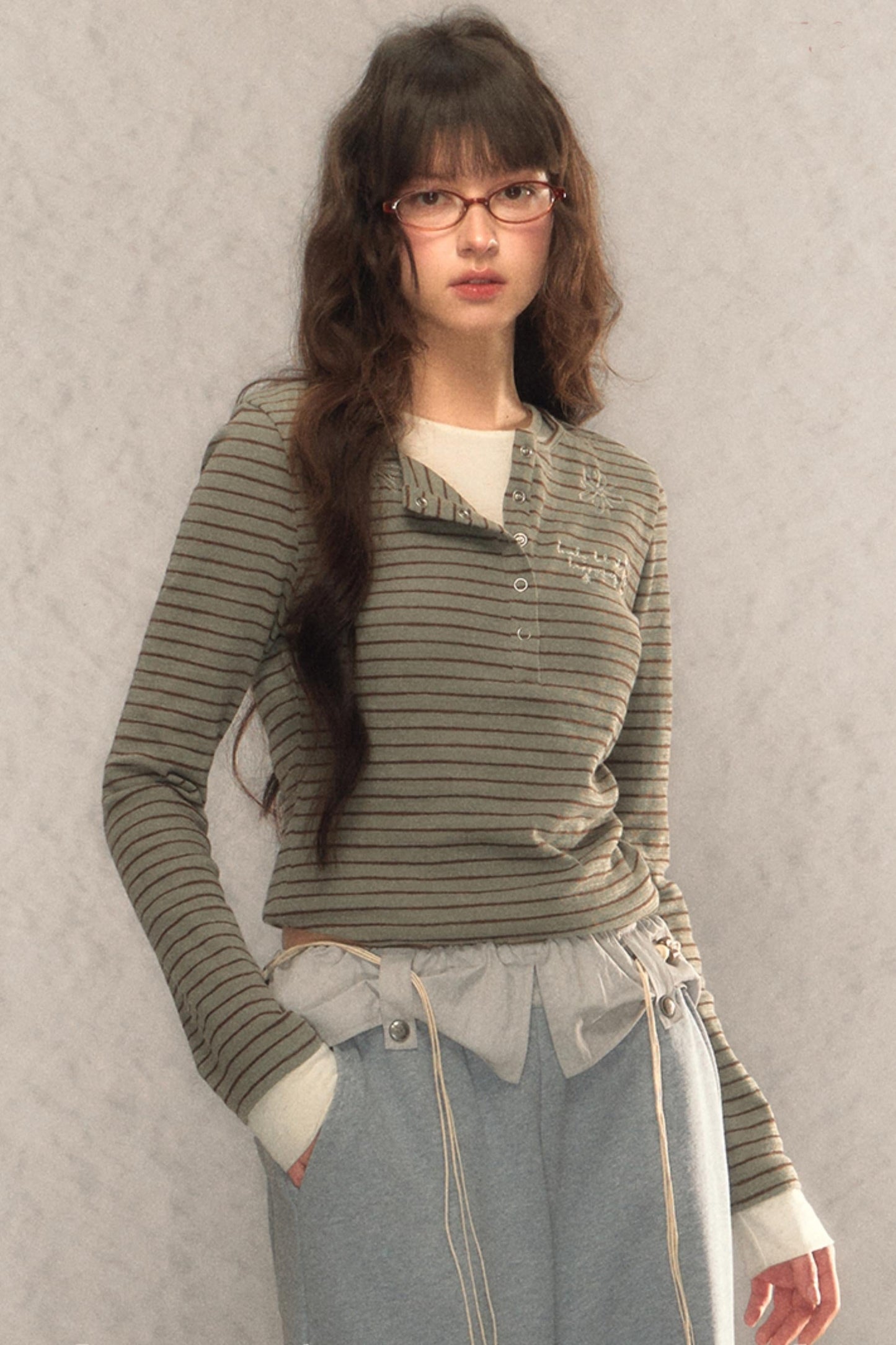 Striped Short Slim Long-Sleeved Top