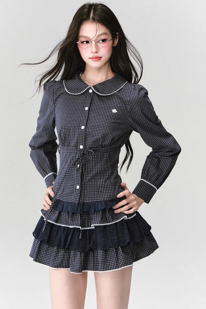 Fragile Preppy Style Shirt Skirt Set-Up