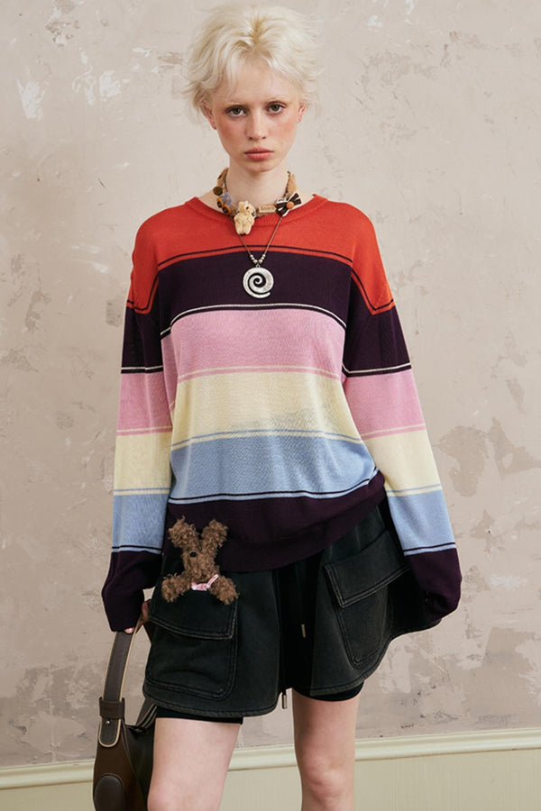 Striped Color Block Knit Top