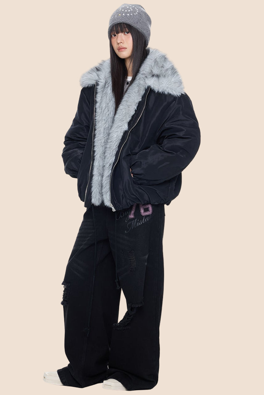 Furry Contrast Lapel Jacket