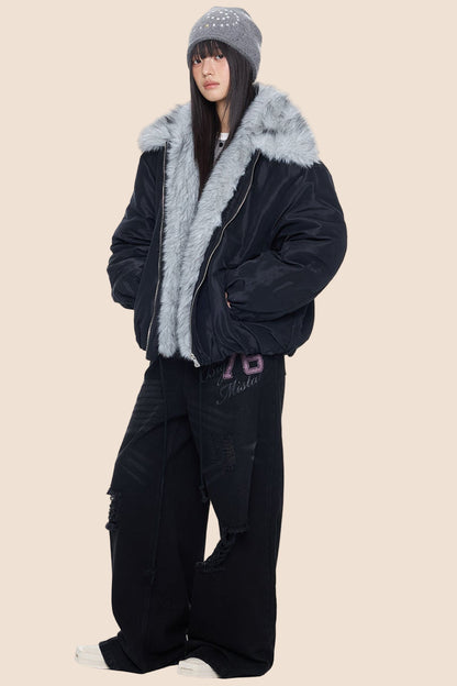 Furry Contrast Lapel Jacket