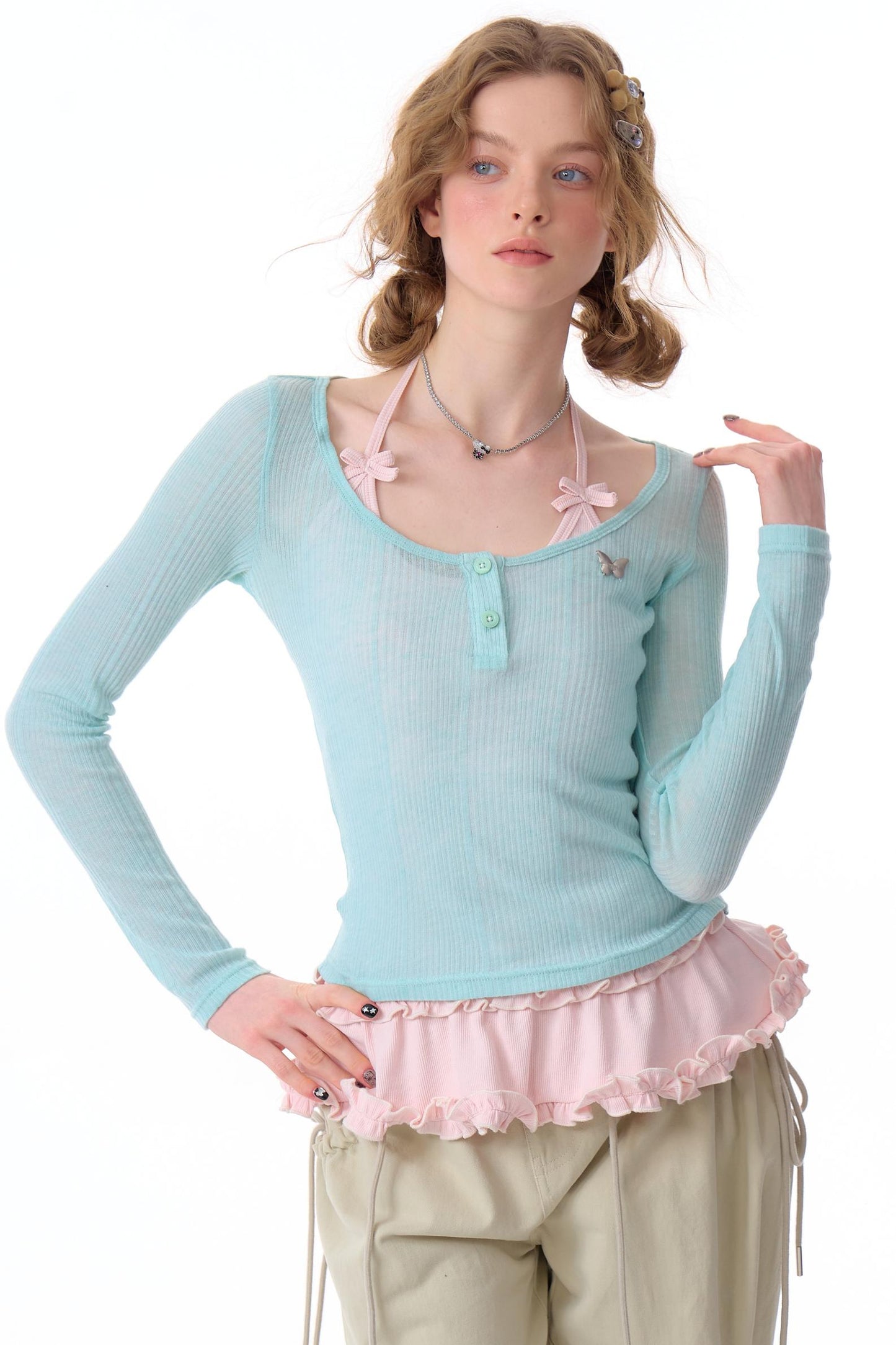 Semi-Sheer Slim Long Sleeve T-Shirt