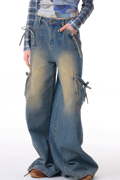 High-Waist Cargo Wide Pants