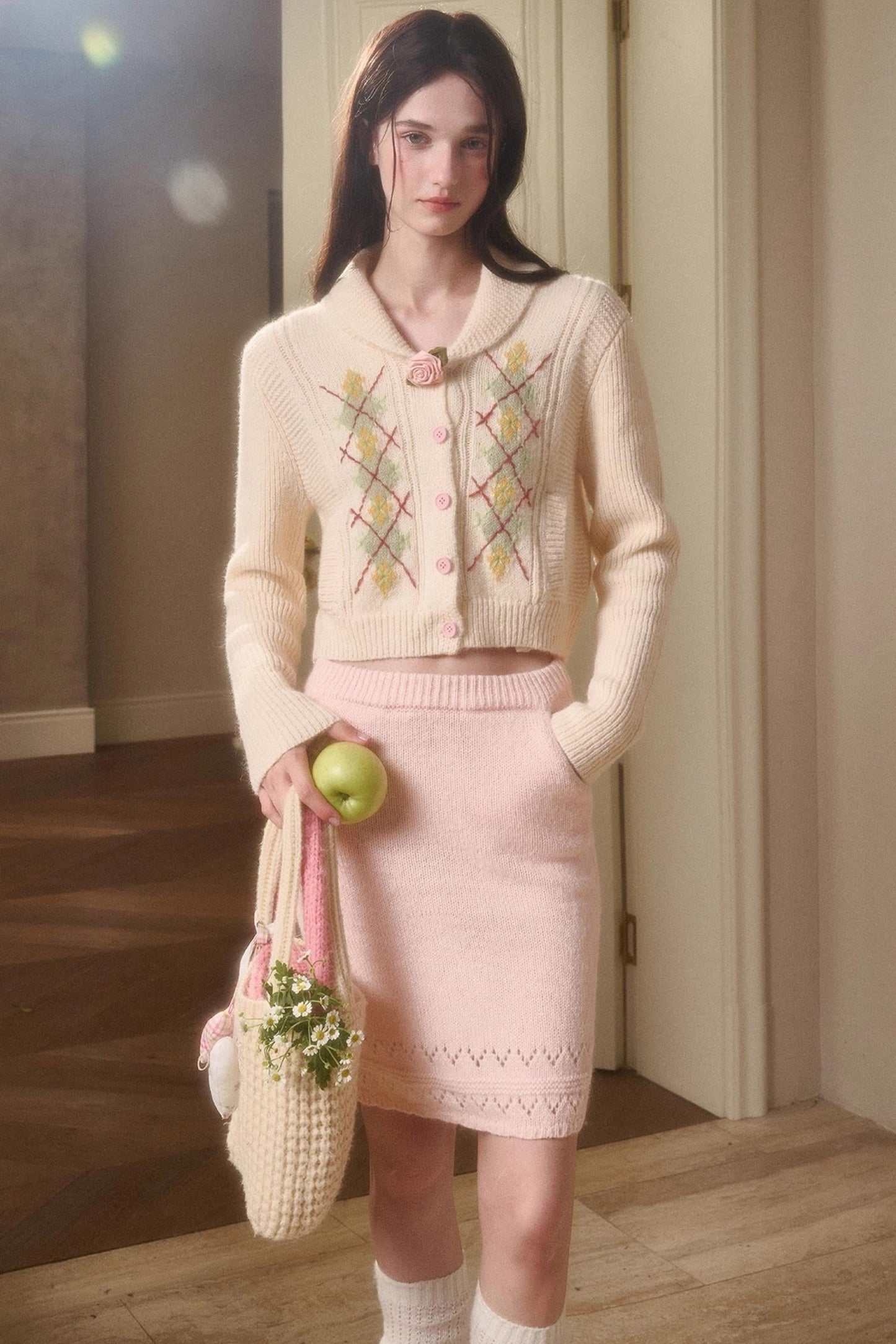Galaxy Wool Knit Pinkish Skirt Set-Up