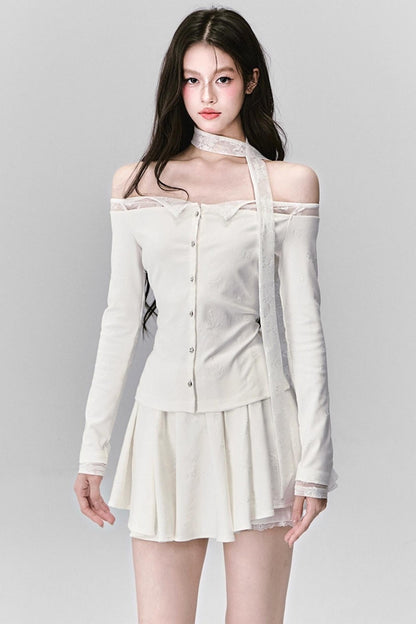 Luxury Moonlight Lace One-Shoulder Top Embroidered Skirt Set-Up