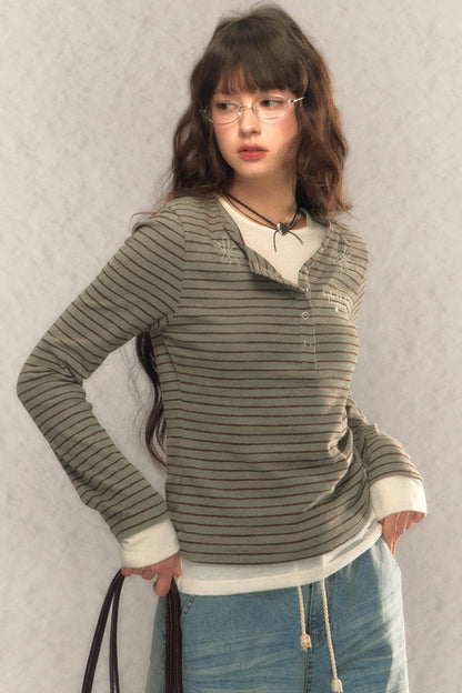 Striped Short Slim Long-Sleeved Top