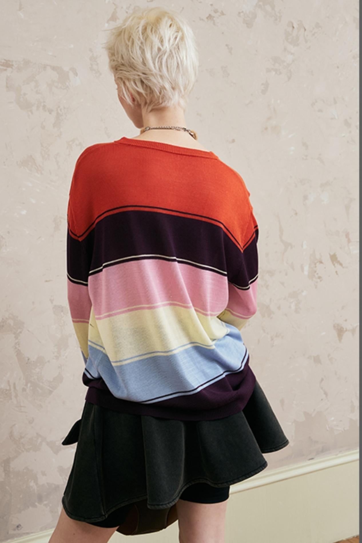 Striped Color Block Knit Top