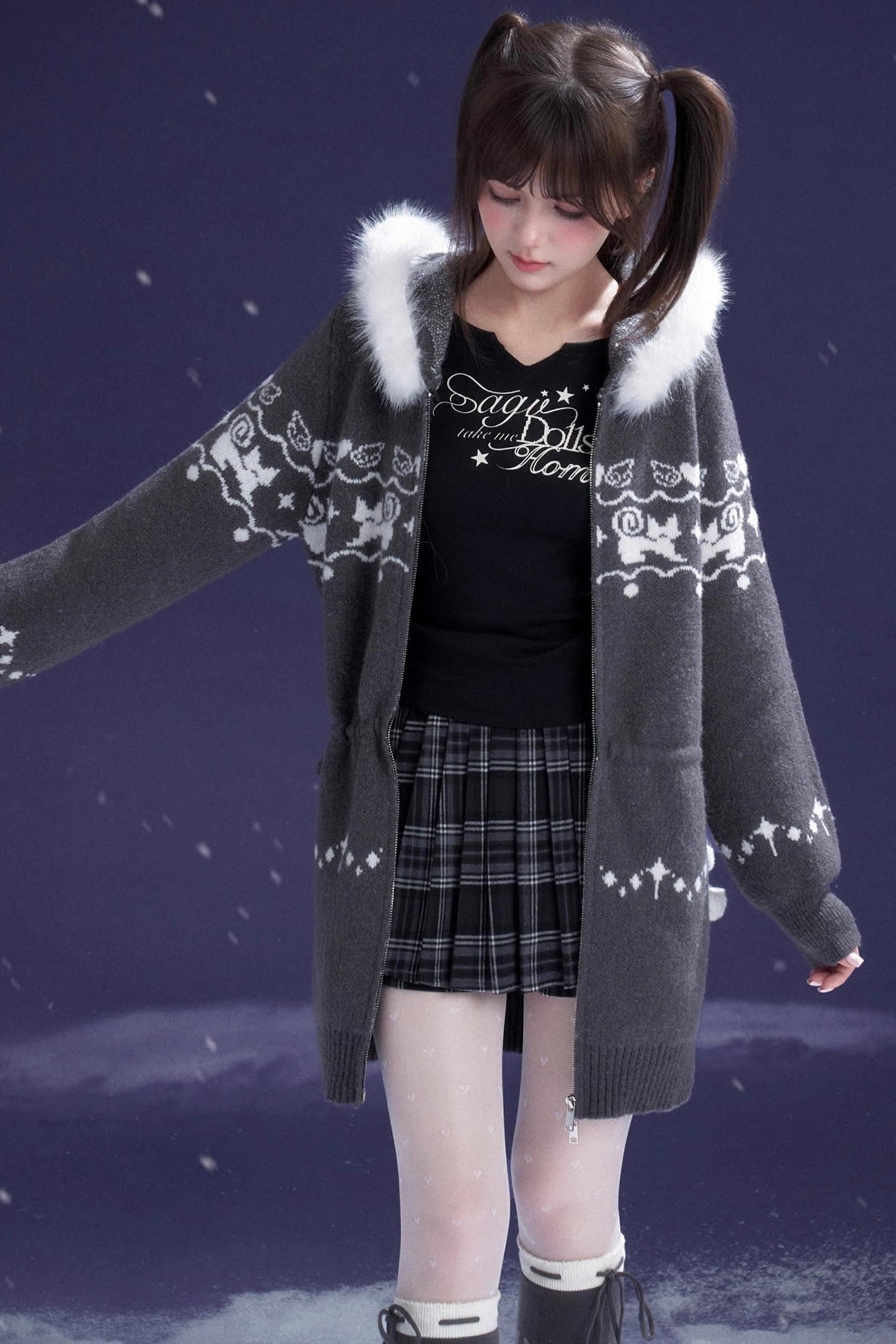 Fair Isle Cat Knit Coat