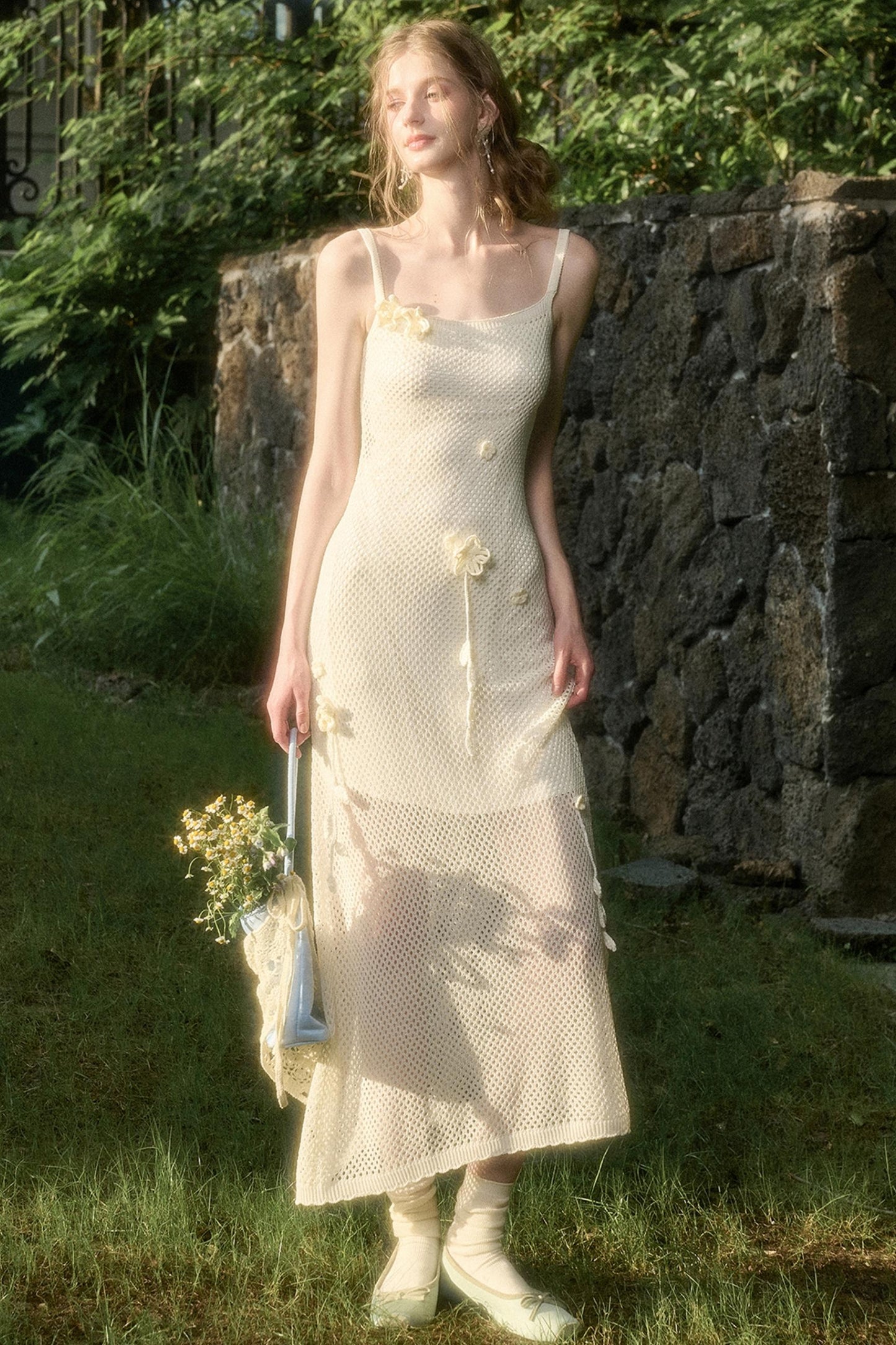 White Floral Knit Dress