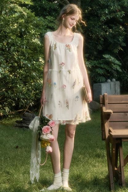 Light Sheer Floral Suspender Dress