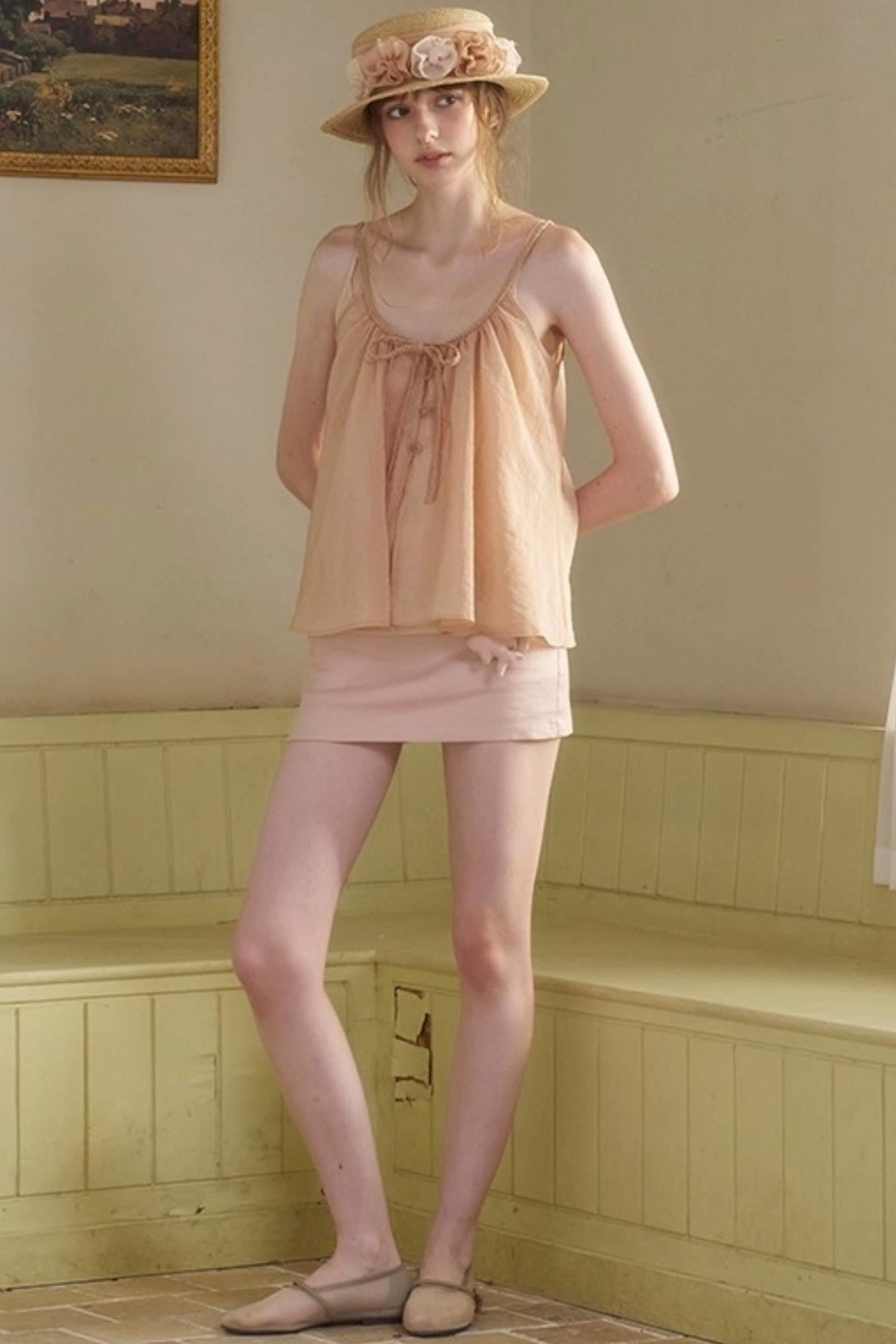 White Lace-up Camisole Set