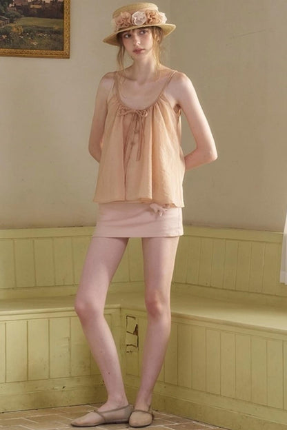 White Lace-up Camisole Set