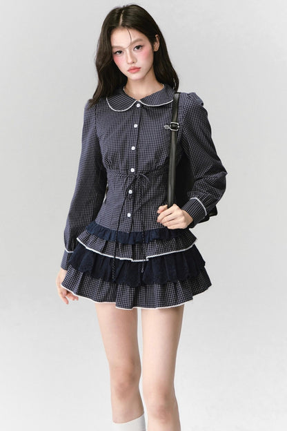 Fragile Preppy Style Shirt Skirt Set-Up