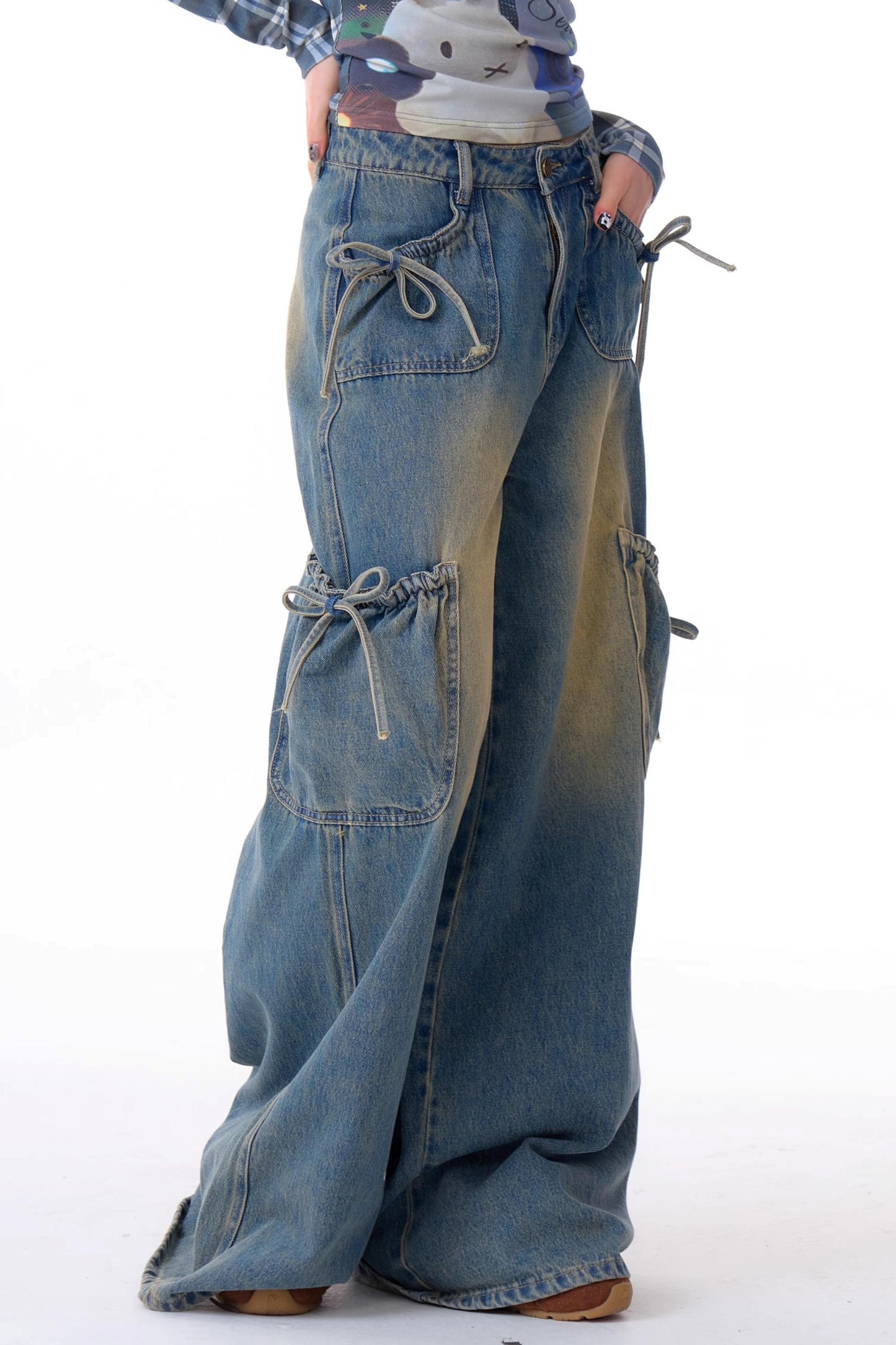 High-Waist Cargo Wide Pants