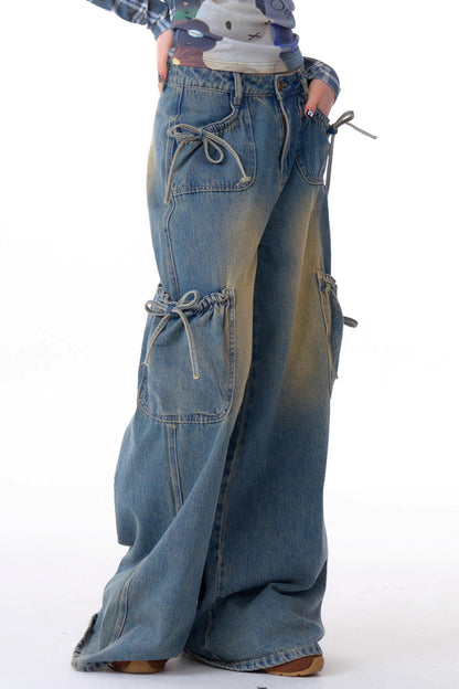 High-Waist Cargo Wide Pants