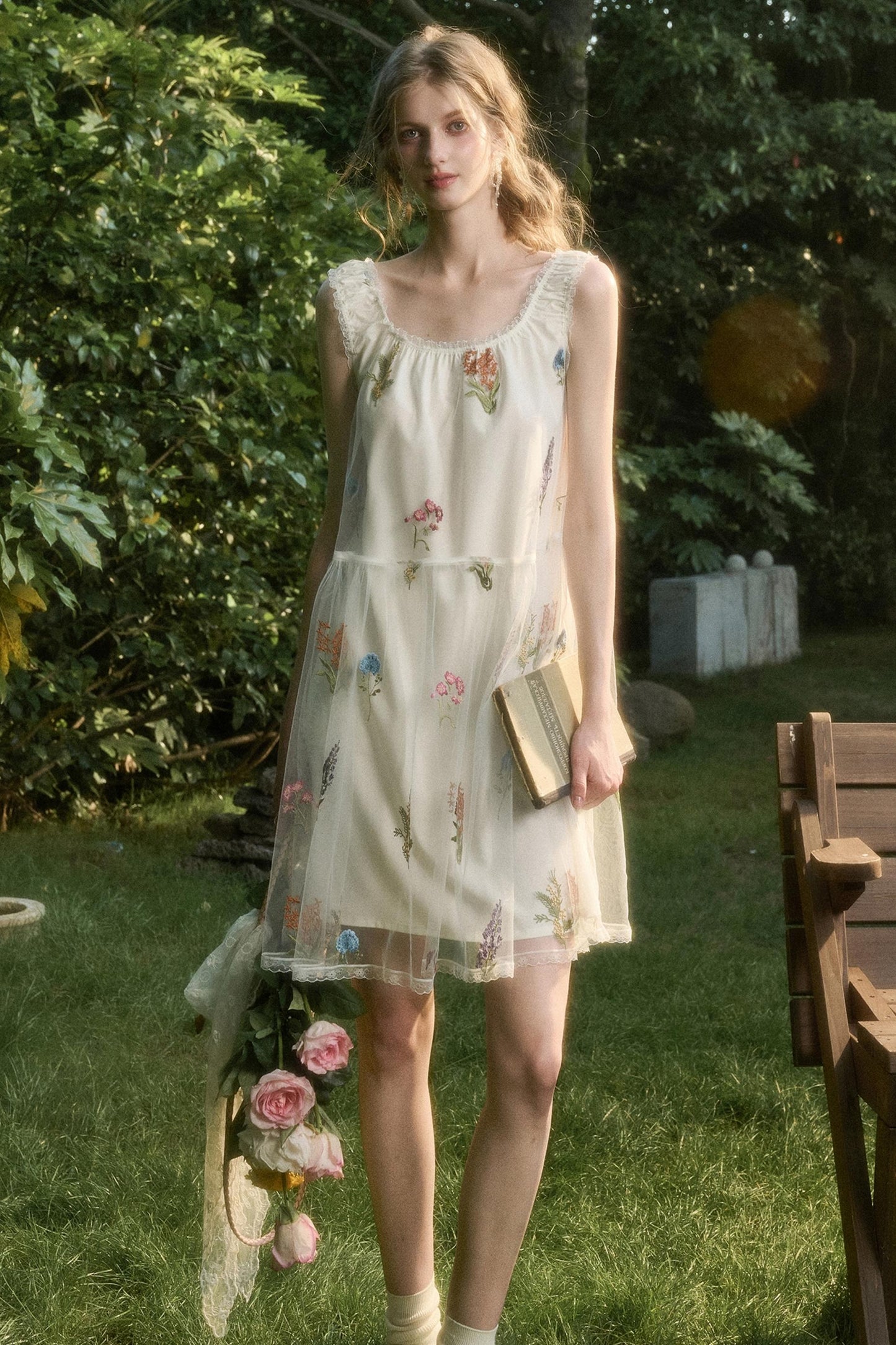 Light Sheer Floral Suspender Dress
