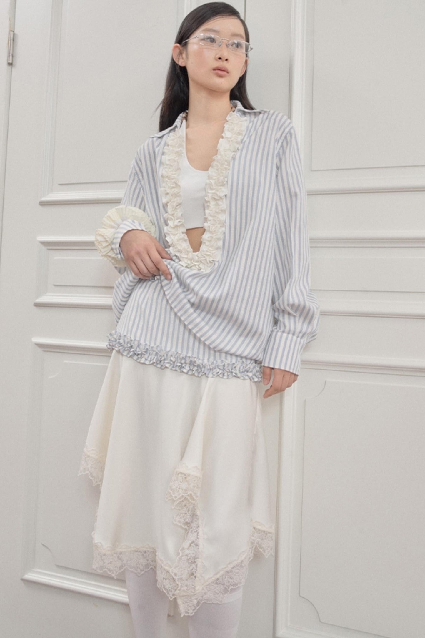 Striped Lace Half-Skirt