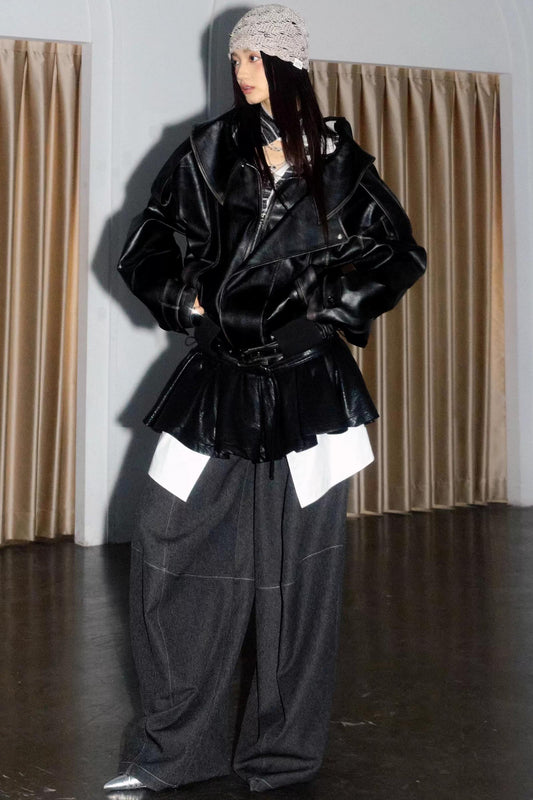 Dark Rock Distressed Leather Jacket