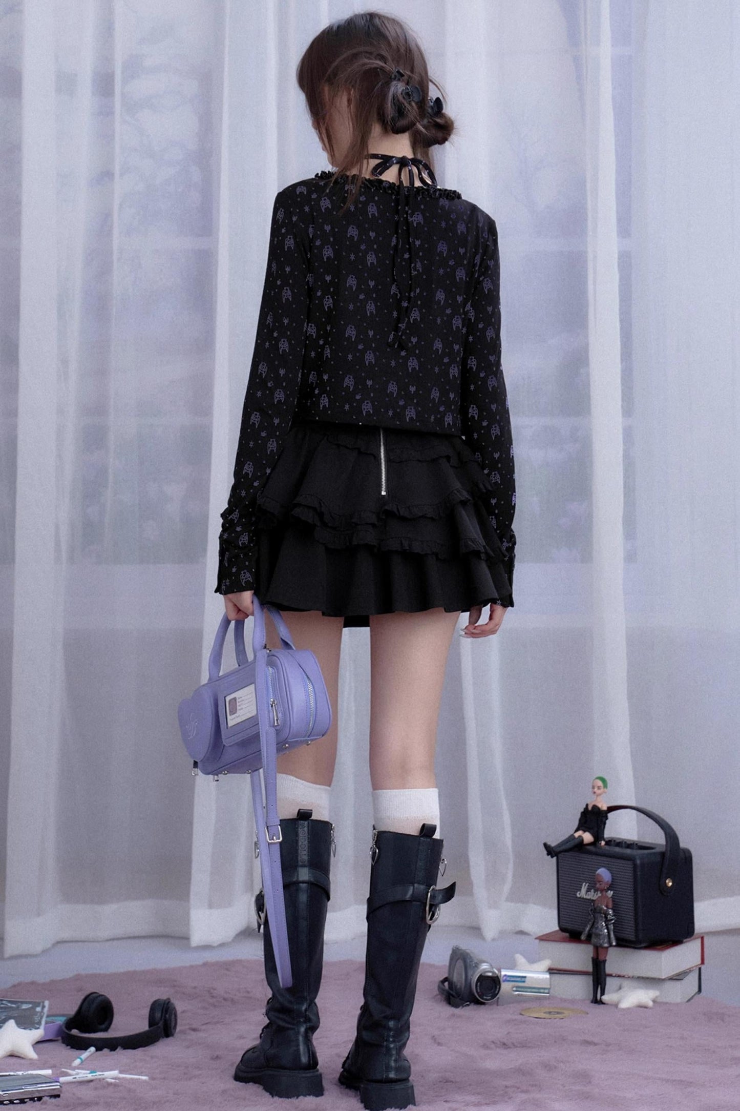 Angel Bear Print Camisole Cardigan Set-Up