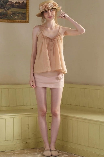 White Lace-up Camisole Set