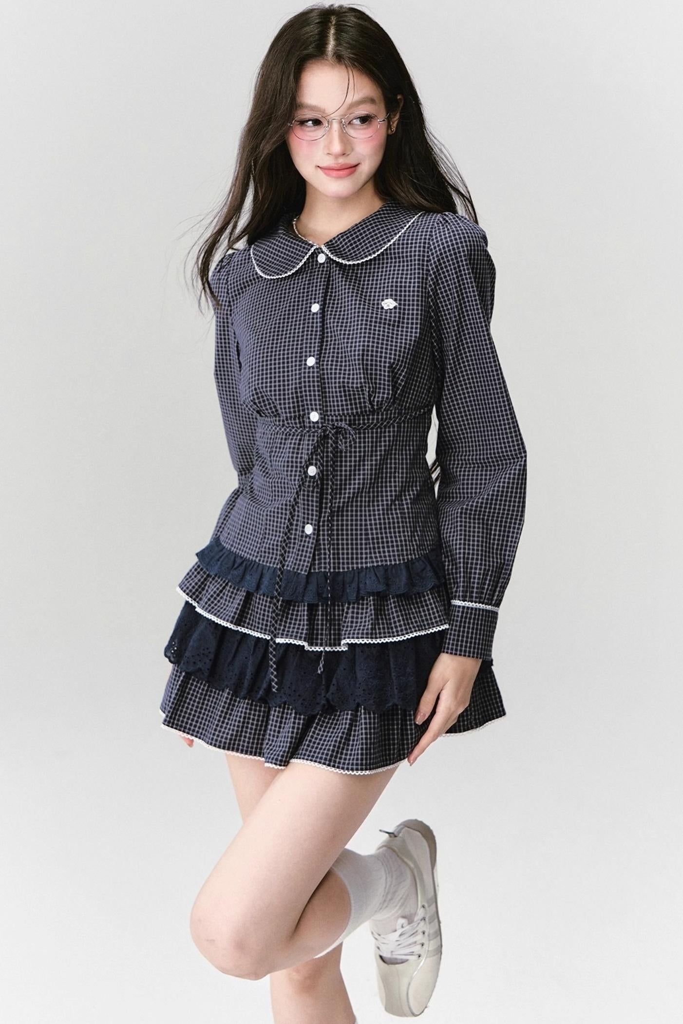 Fragile Preppy Style Shirt Skirt Set-Up