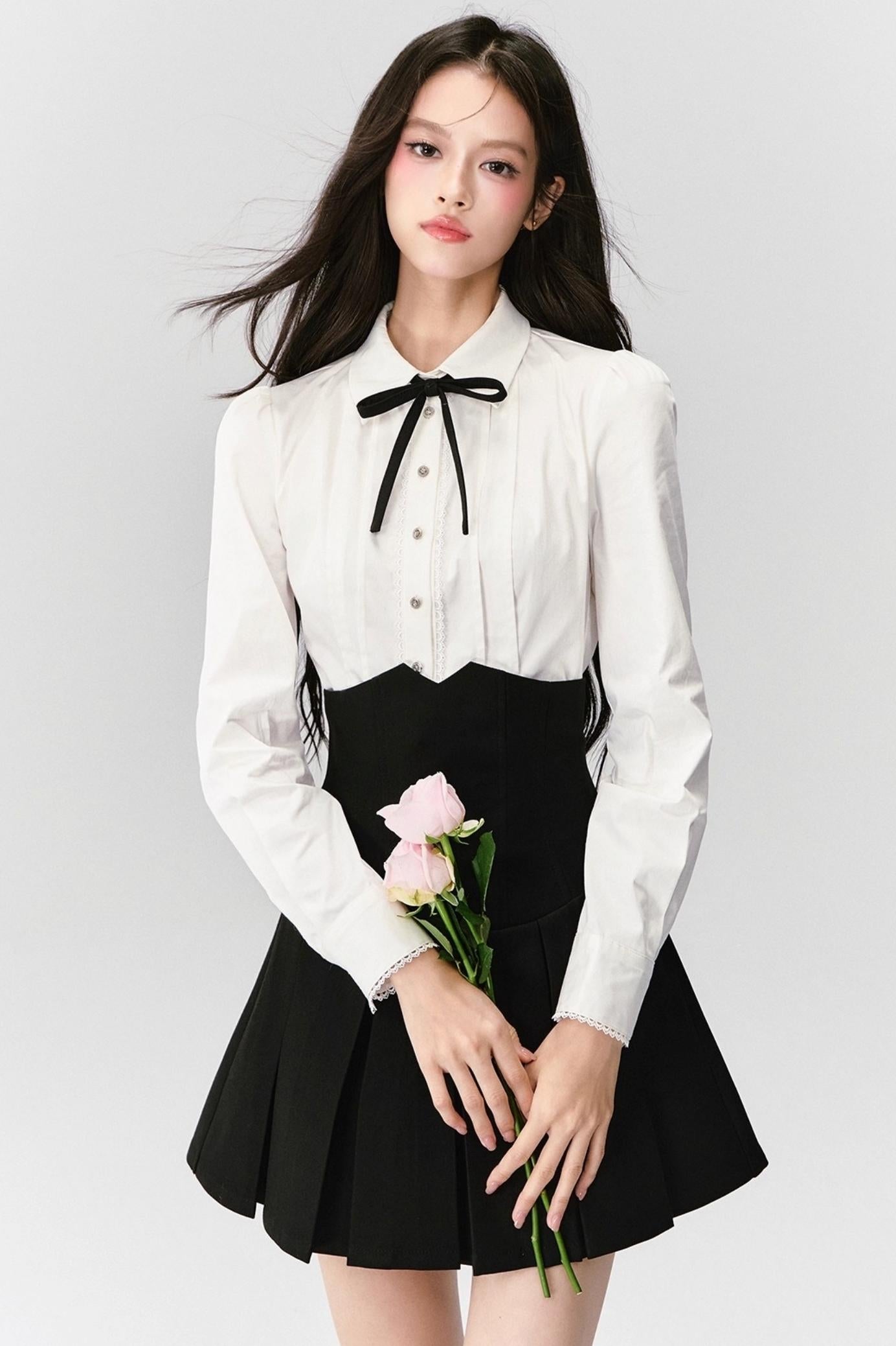 Fragile Cherry Blossom Pleated Shirt Set-Up