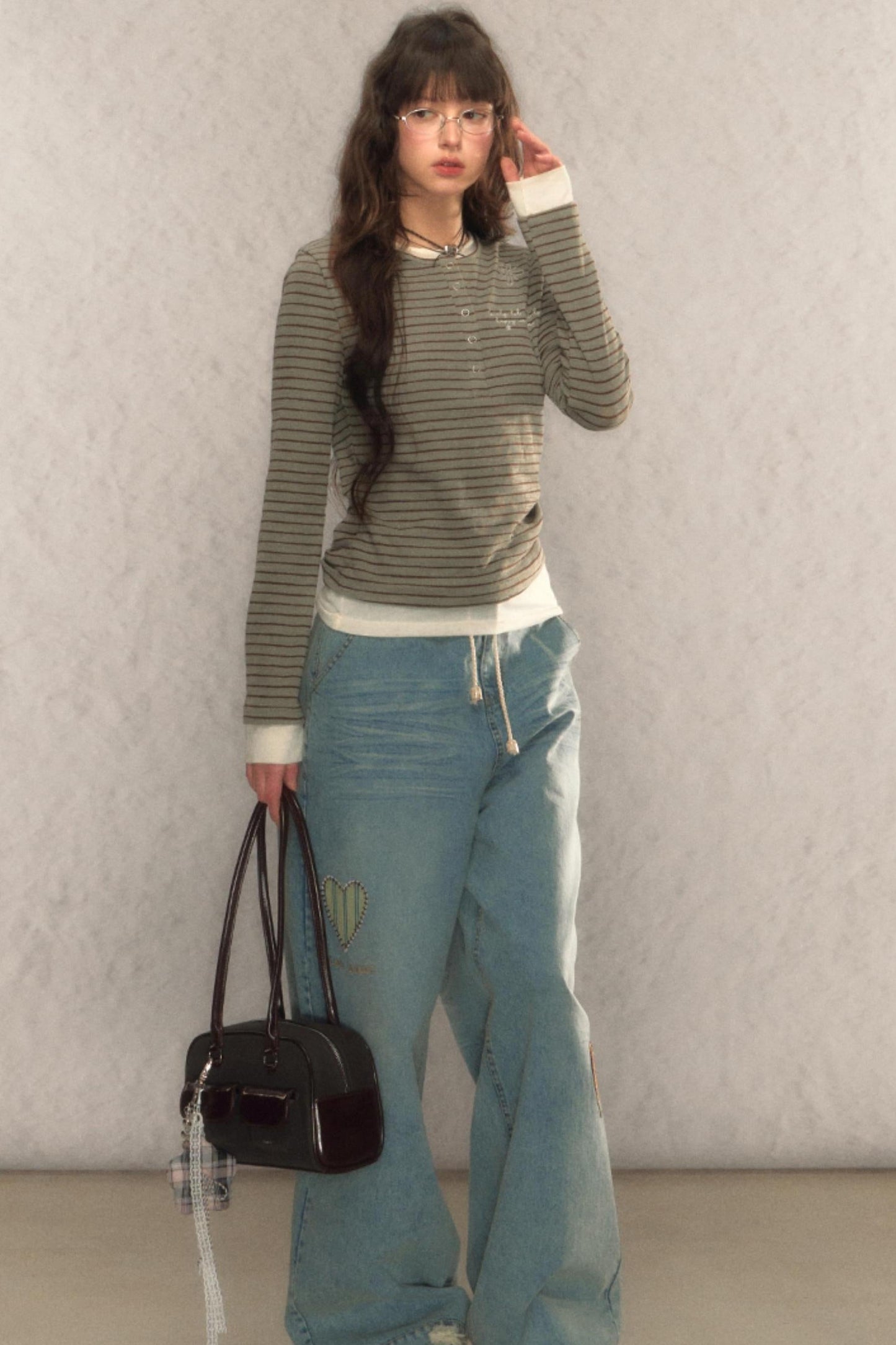 Striped Short Slim Long-Sleeved Top