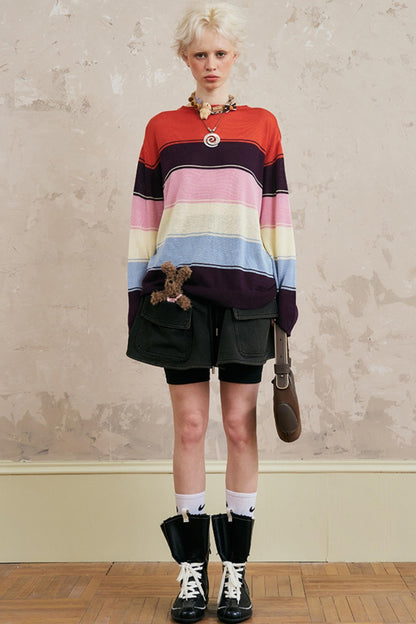 Striped Color Block Knit Top
