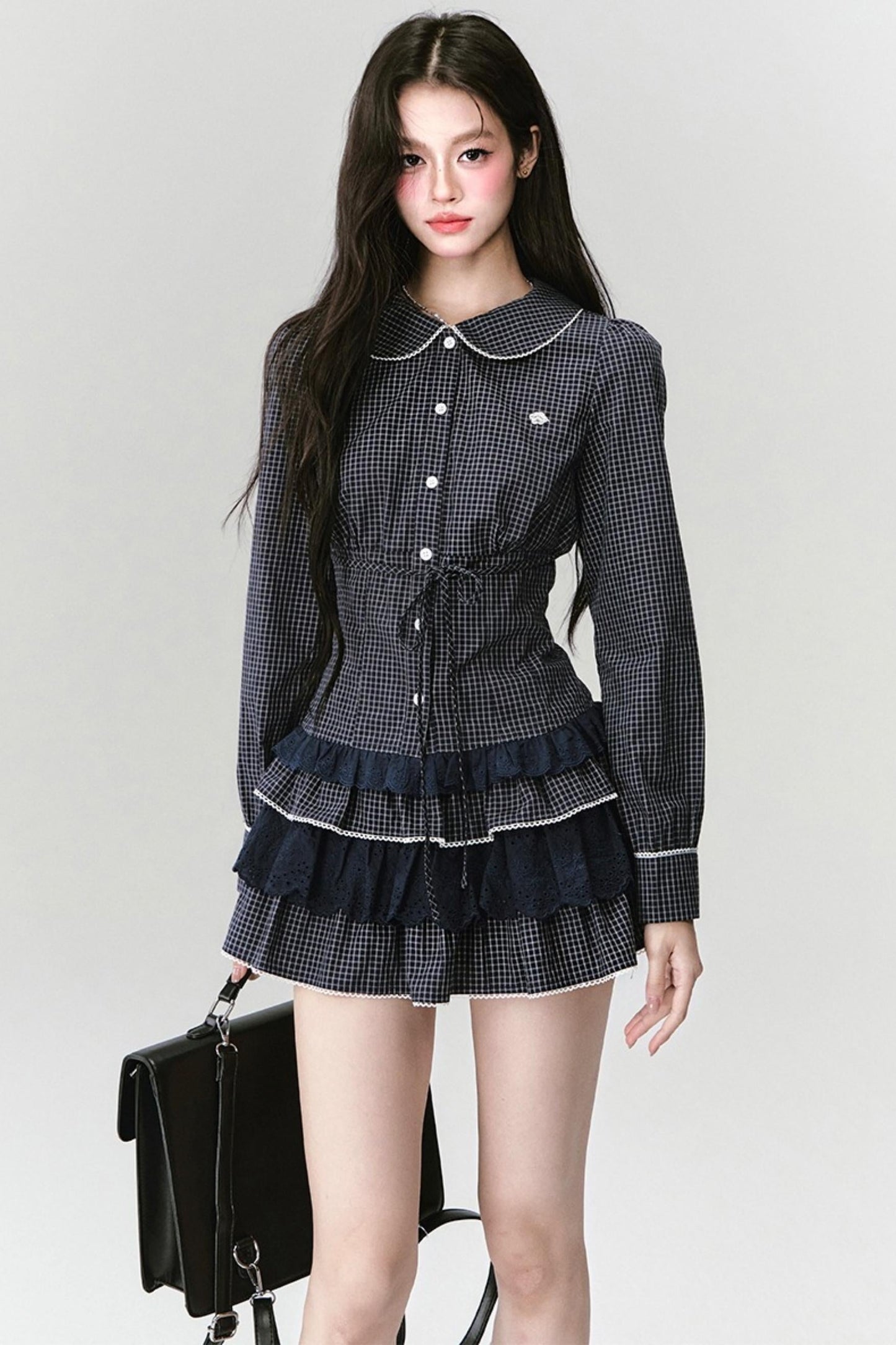 Fragile Preppy Style Shirt Skirt Set-Up
