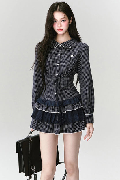 Fragile Preppy Style Shirt Skirt Set-Up