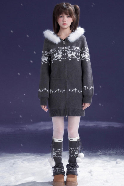 Fair Isle Cat Knit Coat