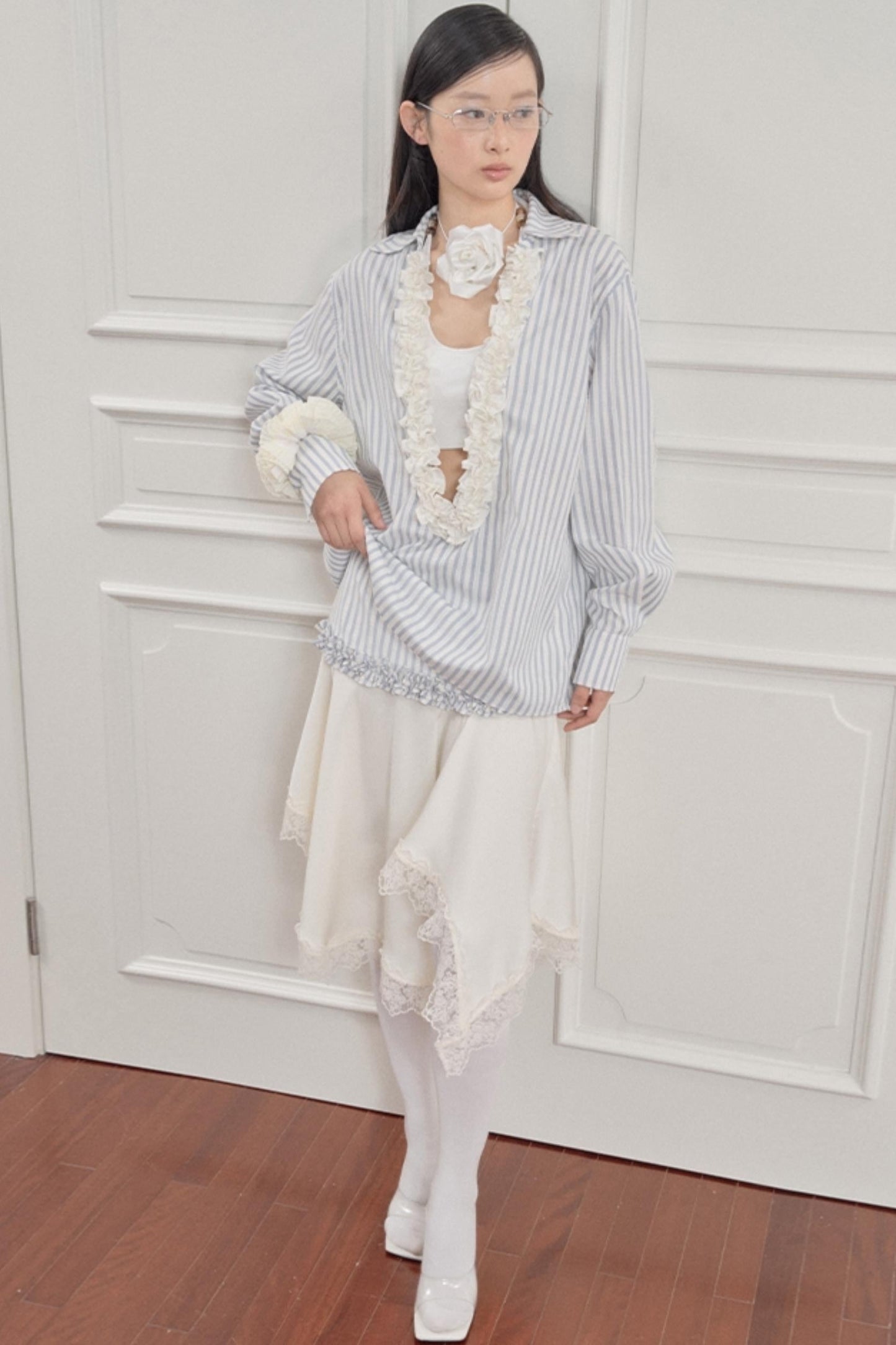 Striped Lace Half-Skirt