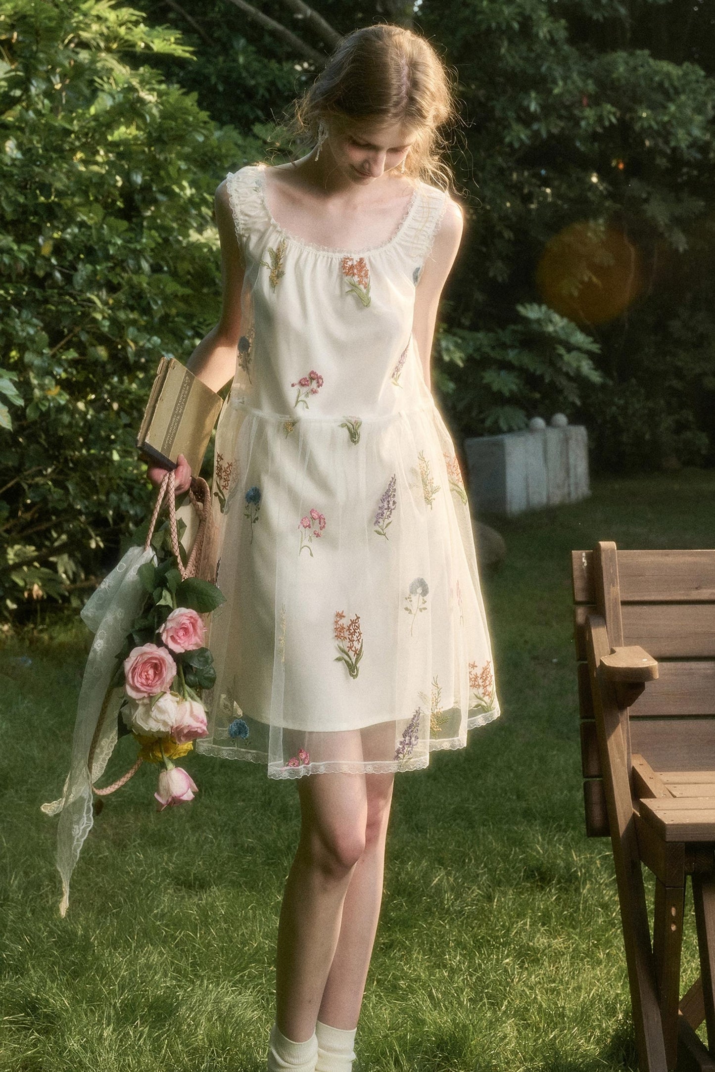 Light Sheer Floral Suspender Dress