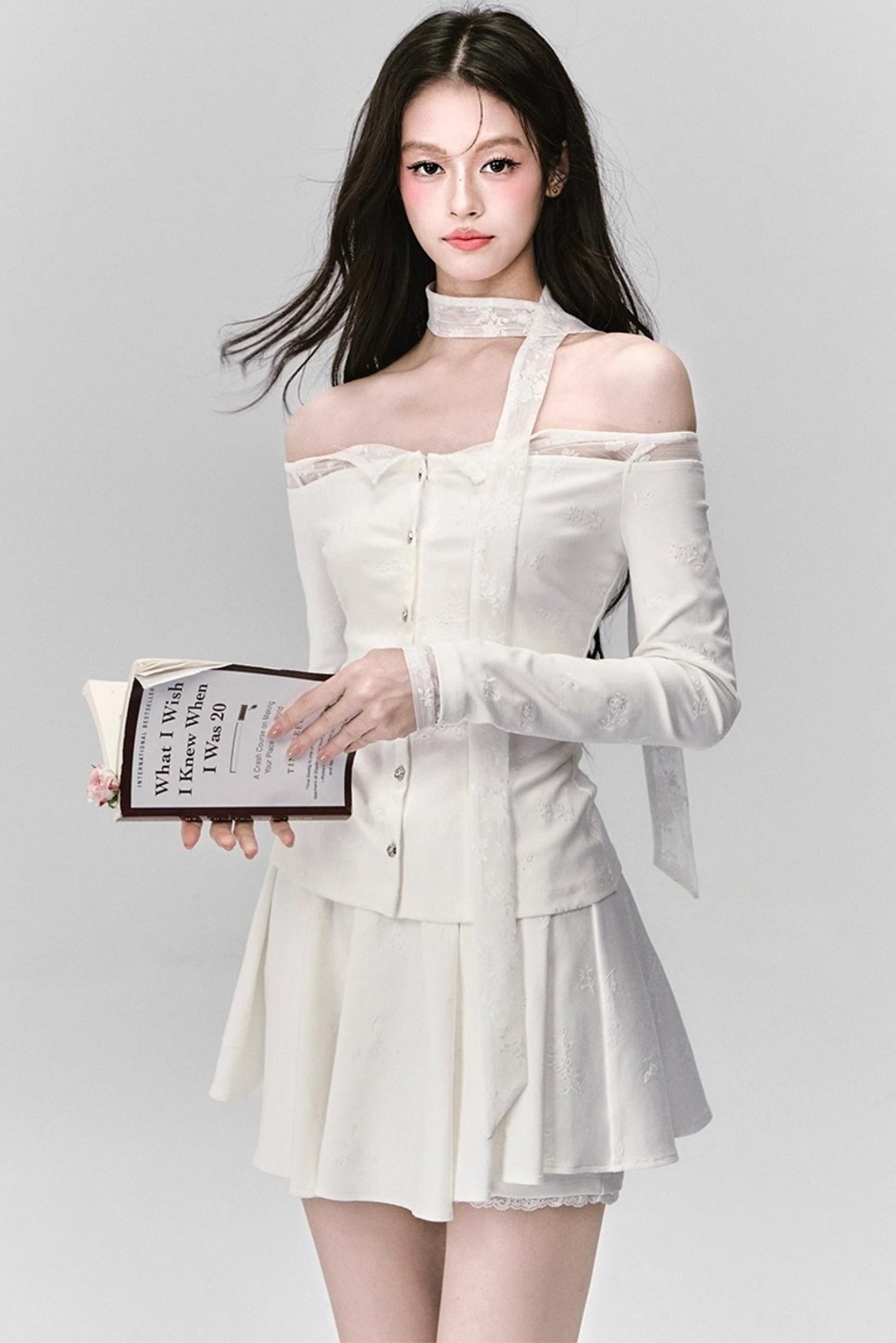 Luxury Moonlight Lace One-Shoulder Top Embroidered Skirt Set-Up