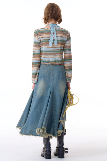 Cardigan court à rayures contrastées 