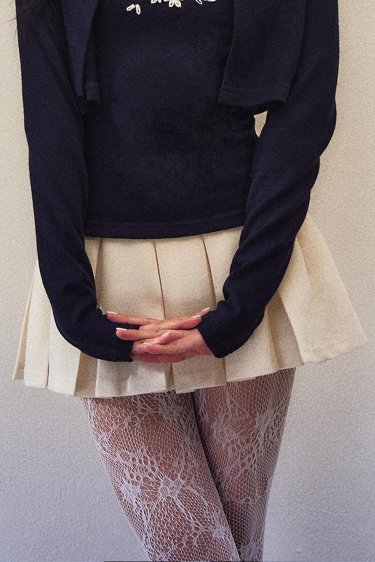 Black And White Twill Wool Skirt